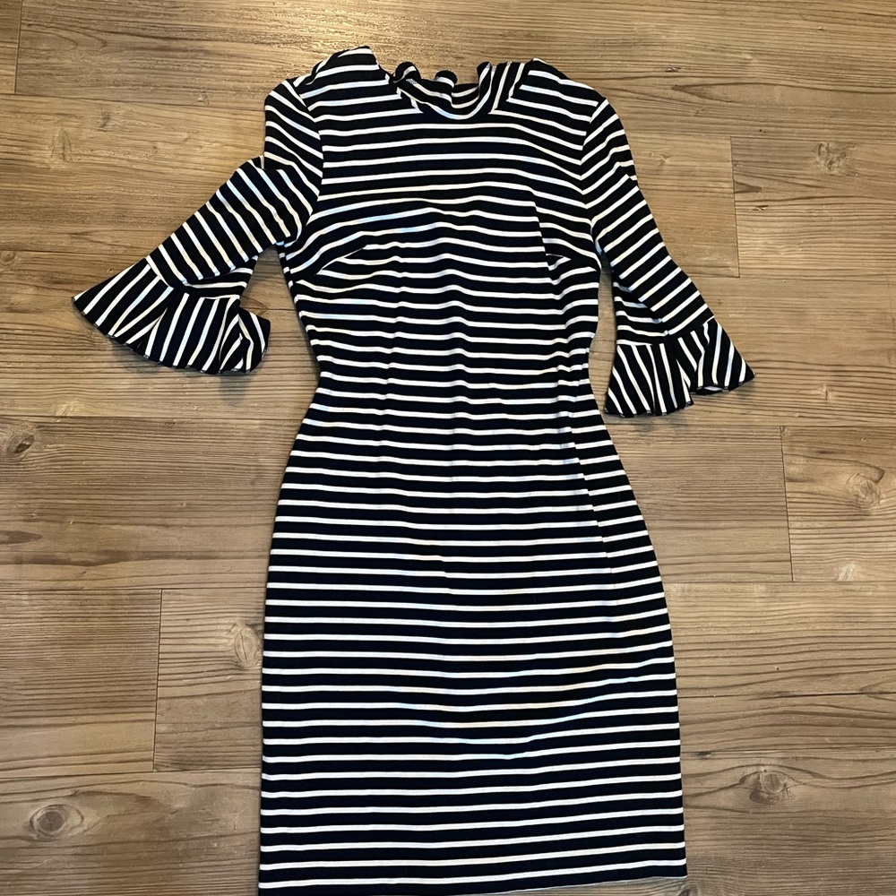 Banana Republic Navy and White Striped Long Sleeve Dress